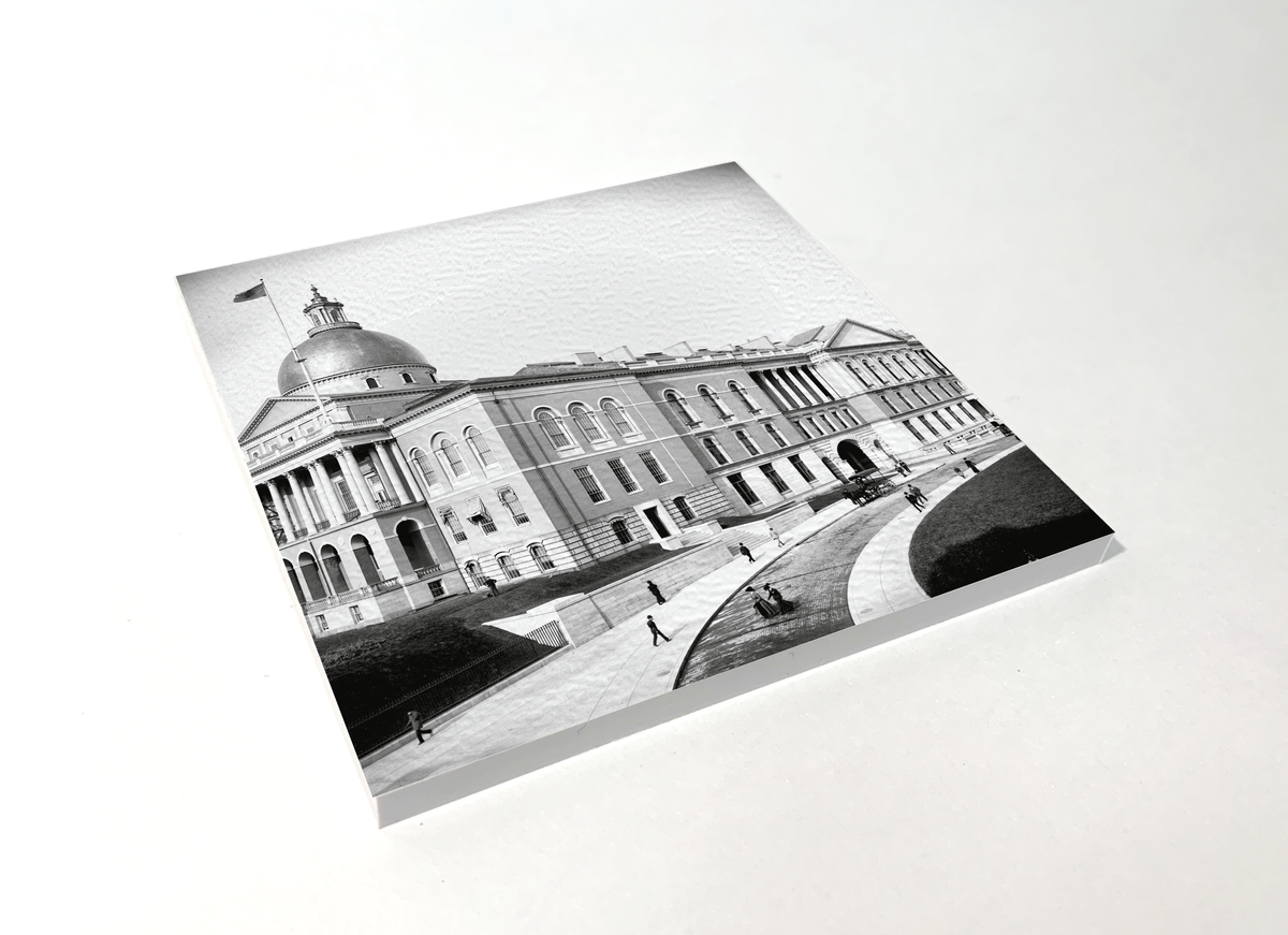 Boston Massachusetts State House black and white square coaster