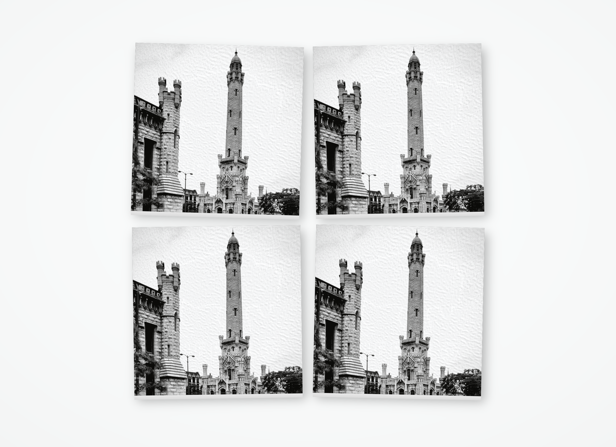 Chicago Water Tower black and white square coaster 4 pack