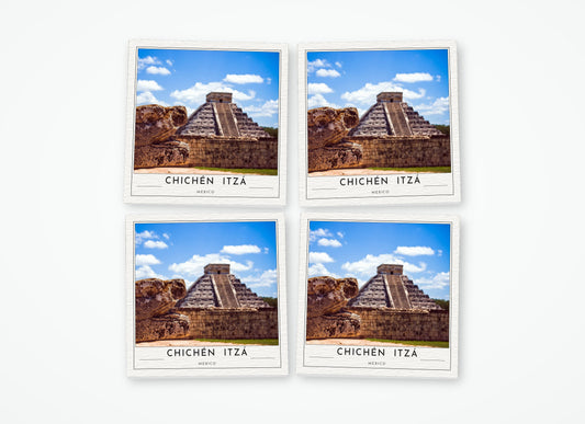 chichen itza poster coaster 4 pack color