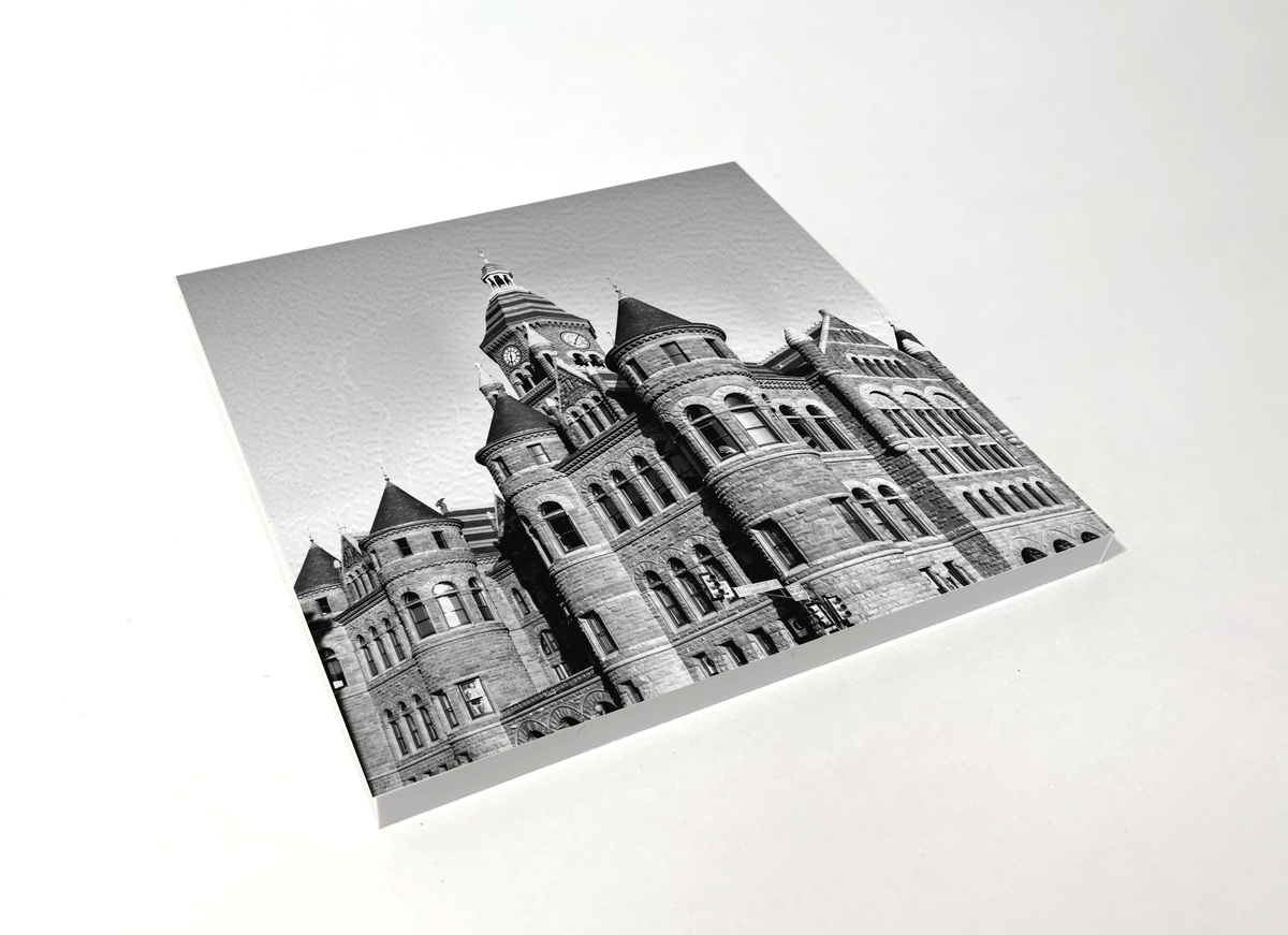 Dallas Old Red Courthouse black and white square coaster