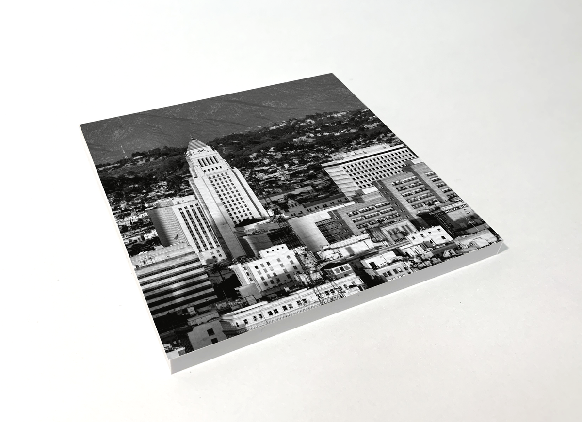Los Angeles City Hall black and white square coaster