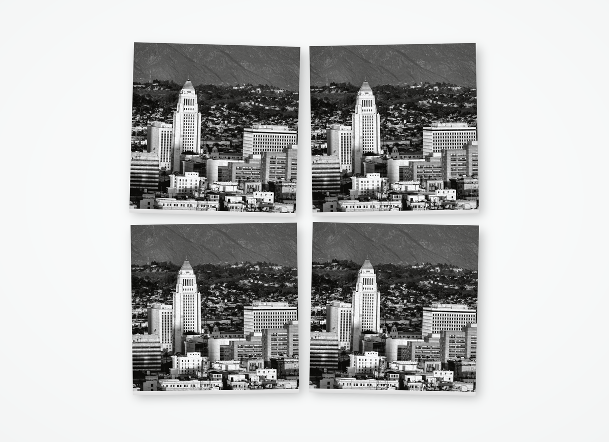 Los Angeles City Hall black and white square coaster 4 pack