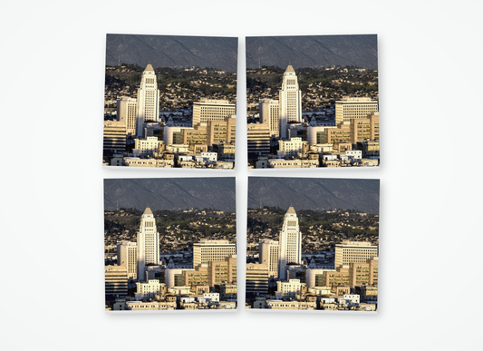Los Angeles City Hall color square coaster 4 pack