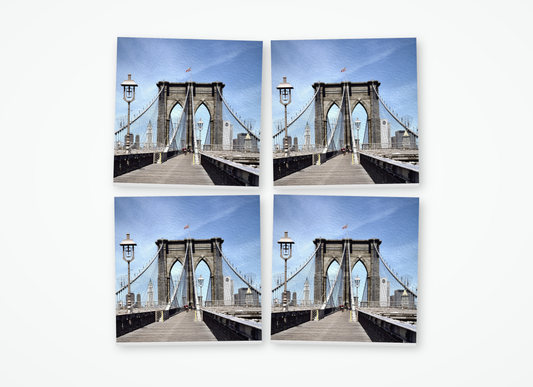 New York Brooklyn Bridge color square coaster 4 pack