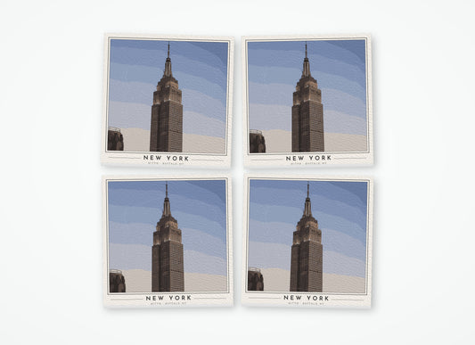 Set of 4 poster-style coasters of the Empire State Building in New York, full-color
