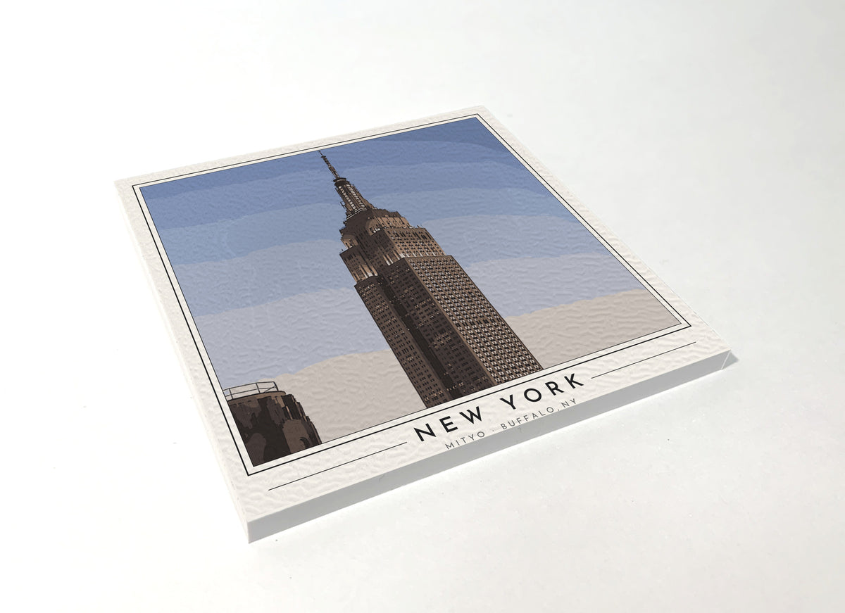 Square poster-style coaster of the Empire State Building in New York, full-color