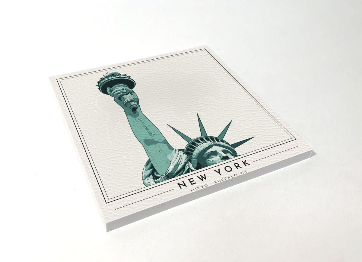 Square poster-style coaster of the Statue of Liberty in New York, full-color