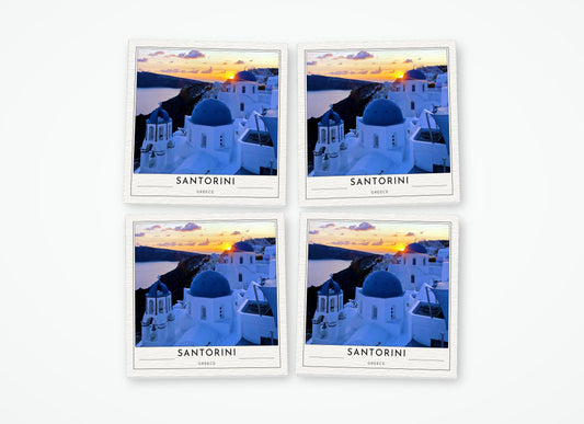 santorini poster coaster 4 pack color