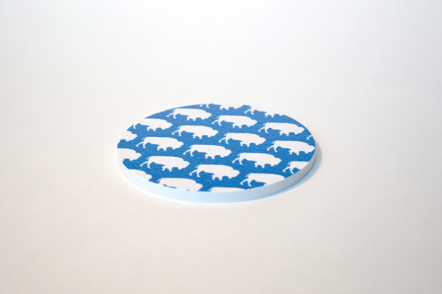 Buffalo Blue with White Buffalo Pattern Circle Coaster 4 Pack Designed and Handcrafted in Buffalo NY