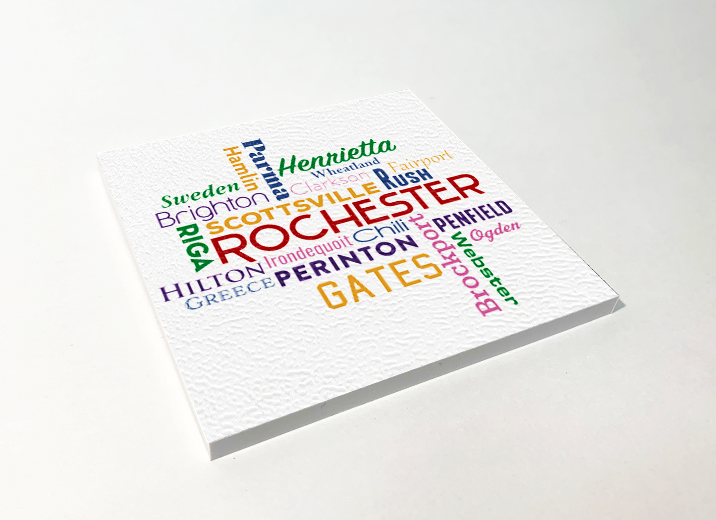 Rochester Townships Crossword Word Cloud ABS Plastic Coaster 4 Pack Designed and Handcrafted in Buffalo NY