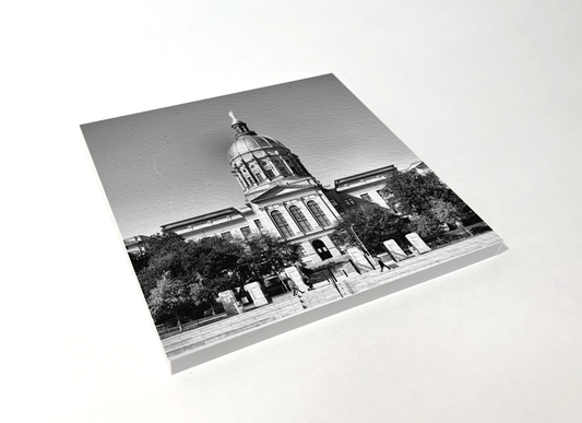 Atlanta Georgia State Capitol black and white square coaster