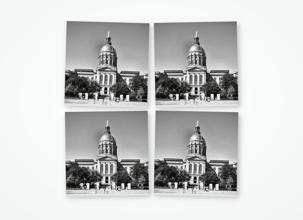 Atlanta Georgia State Capitol black and white square coaster 4 pack