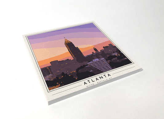 Square poster-style coaster of the Midtown Atlanta skyline, full-color