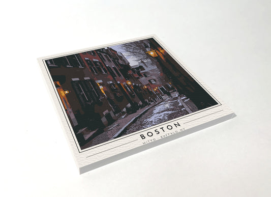 Square poster-style coaster of Acorn Street on Beacon Hill in Boston, full-color
