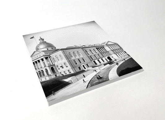 Boston Massachusetts State House black and white square coaster