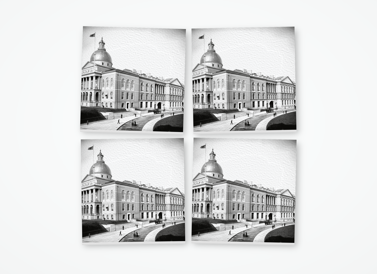 Boston Massachusetts State House black and white square coaster 4 pack