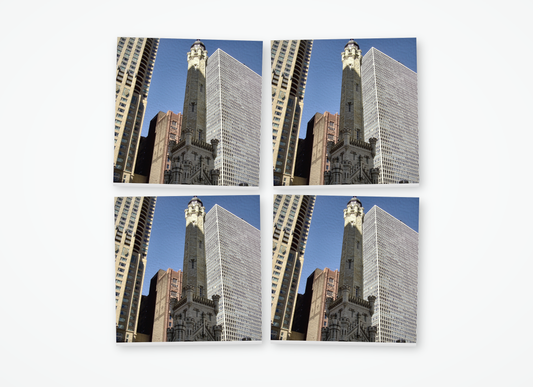 Chicago Water Tower color square coaster 4 pack