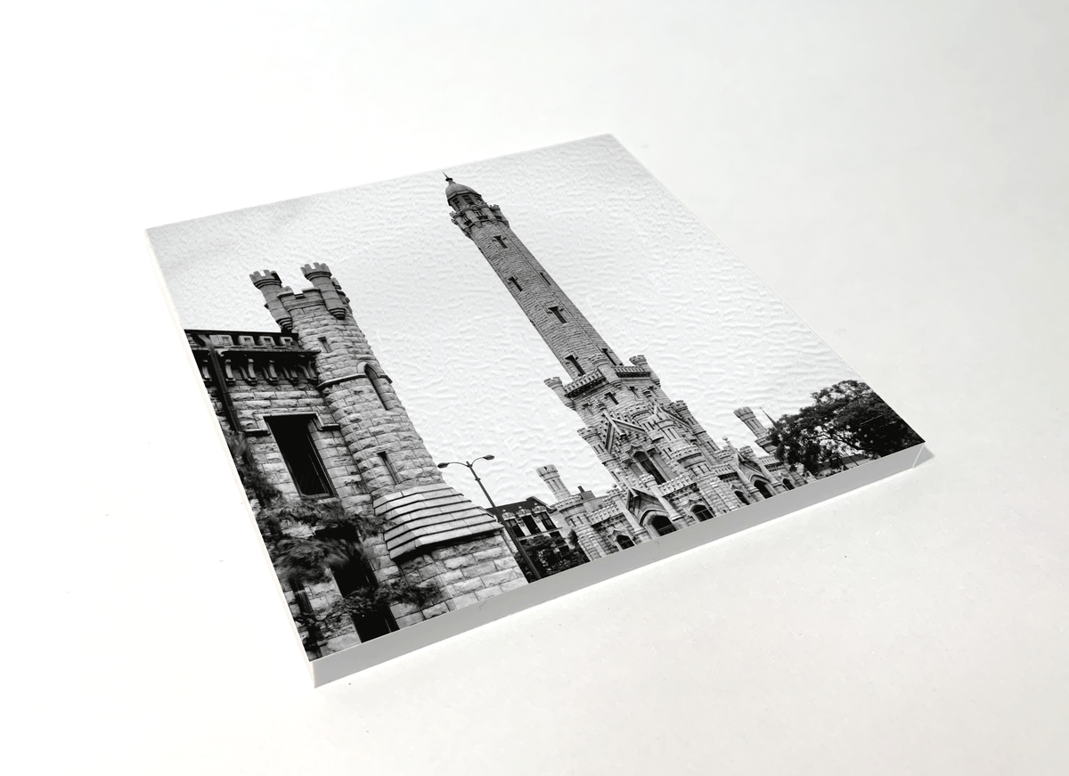 Chicago Water Tower black and white square coaster