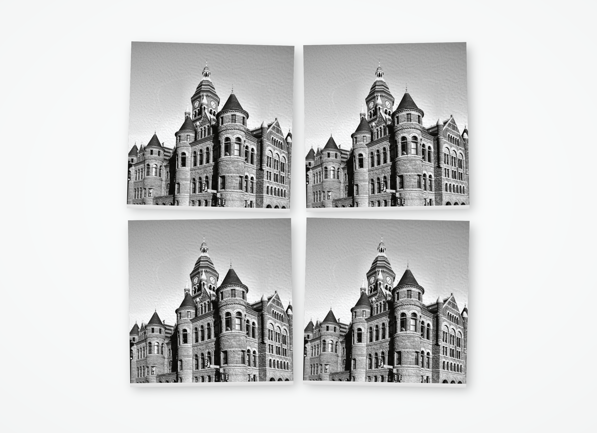 Dallas Old Red Courthouse black and white square coaster 4 pack