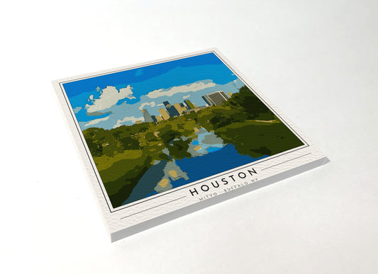 Square poster-style coaster of Buffalo Bayou Park in Houston, full-color