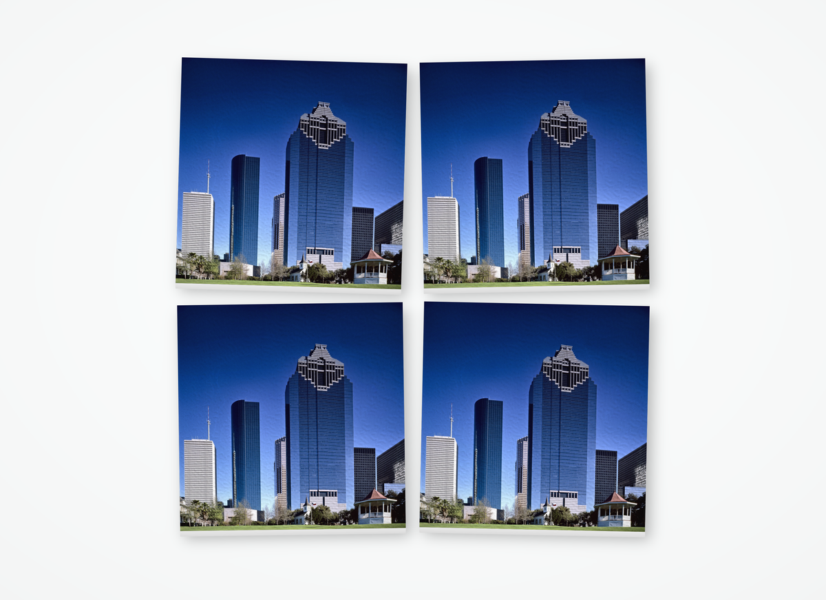 Houston Downtown Skyline color square coaster 4 pack