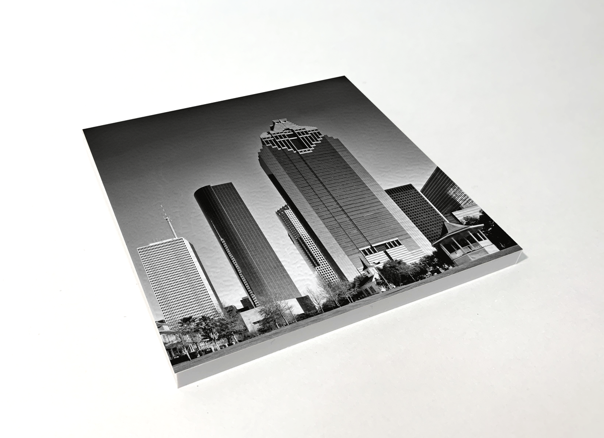 Houston Downtown Skyline black and white square coaster