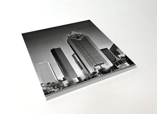 Houston Downtown Skyline black and white square coaster