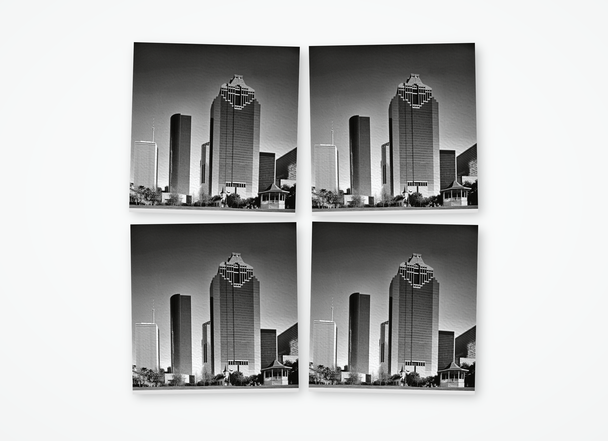 Houston Downtown Skyline black and white square coaster 4 pack
