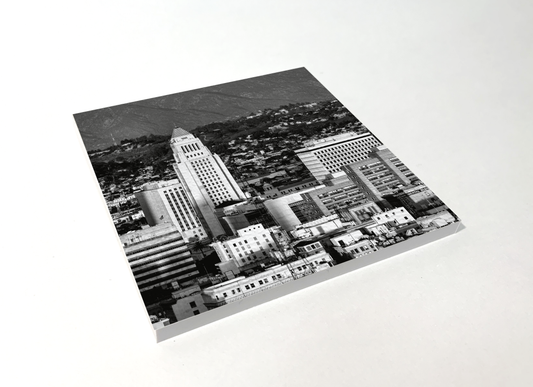 Los Angeles City Hall black and white square coaster