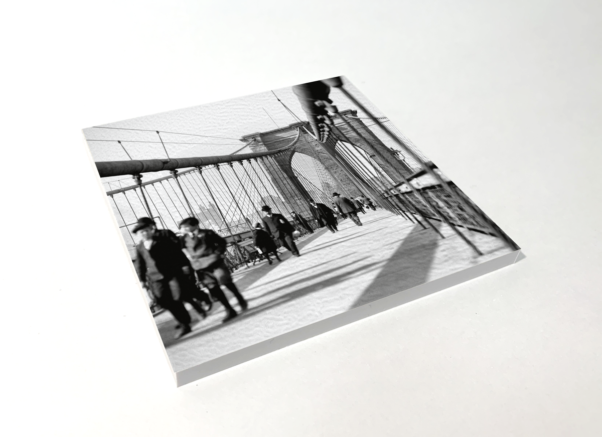 New York Brooklyn Bridge black and white square coaster