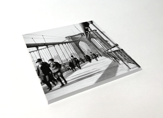 New York Brooklyn Bridge black and white square coaster