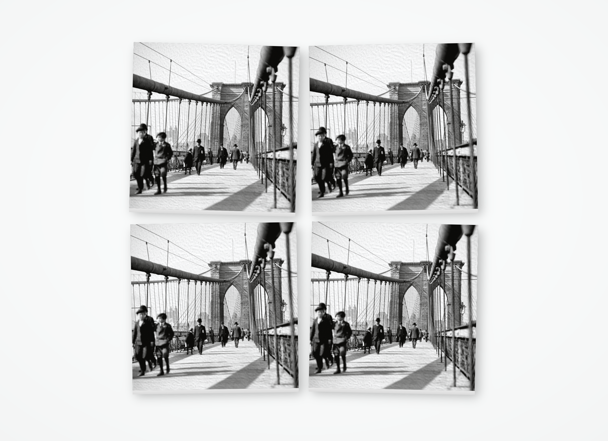 New York Brooklyn Bridge black and white square coaster 4 pack