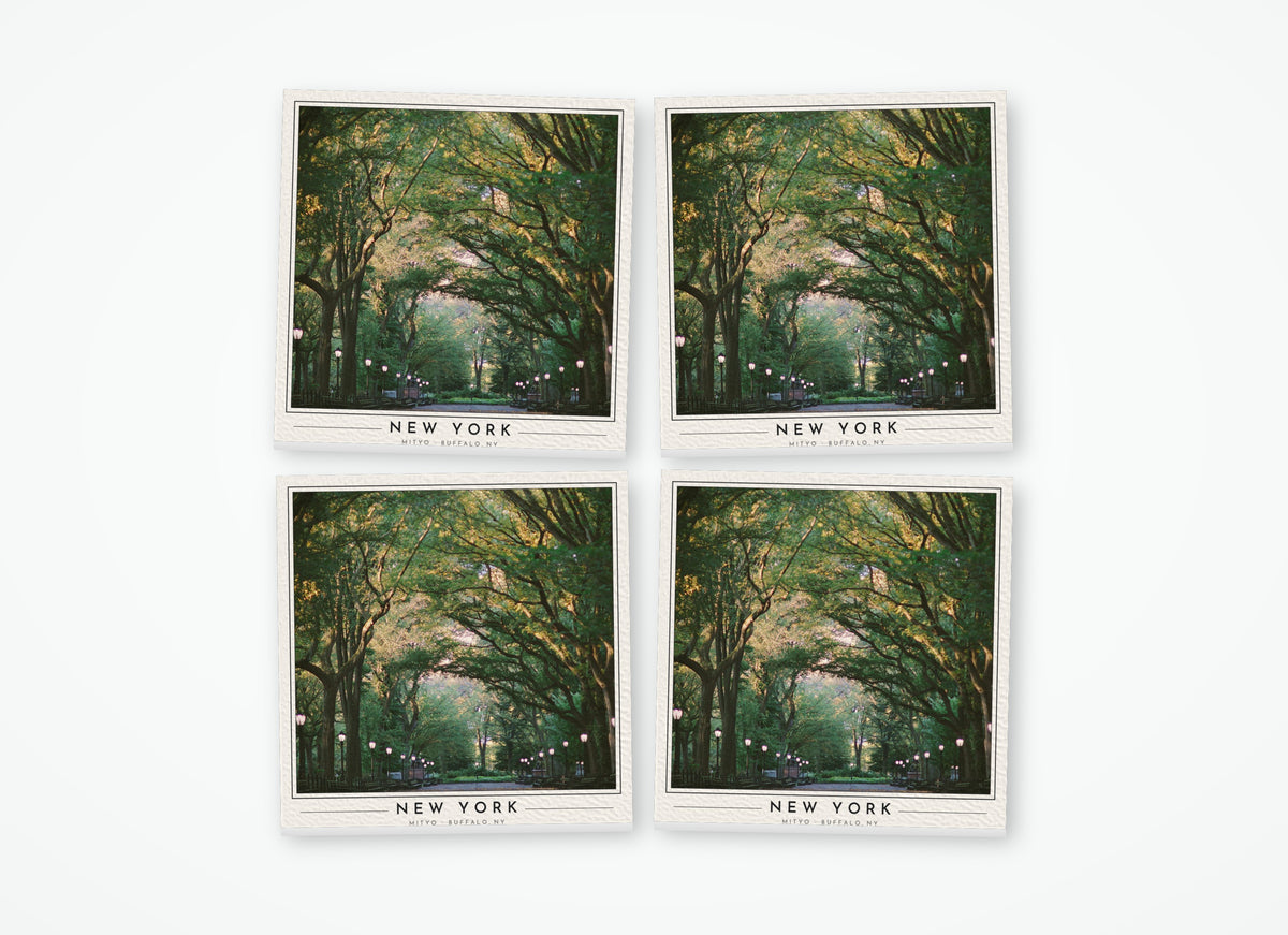 Set of 4 poster-style coasters of the Mall in Central Park, full-color