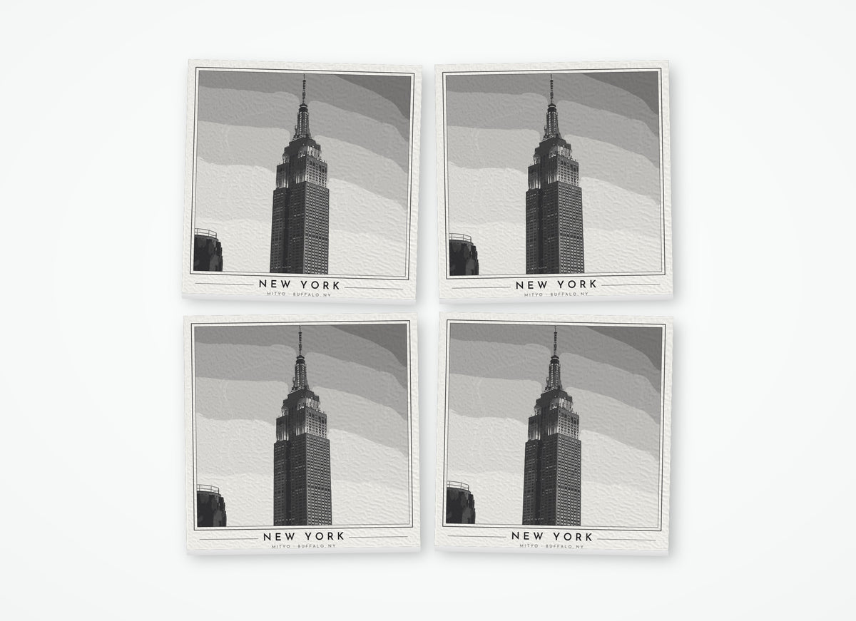 Set of 4 poster-style coasters of the Empire State Building in New York, black-and-white