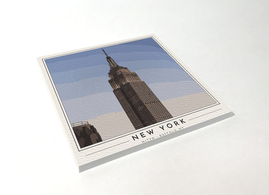 Square poster-style coaster of the Empire State Building in New York, full-color