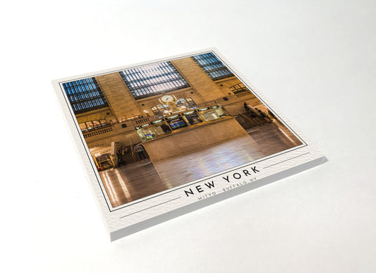 Square poster-style coaster of the clock at Grand Central Terminal, full-color