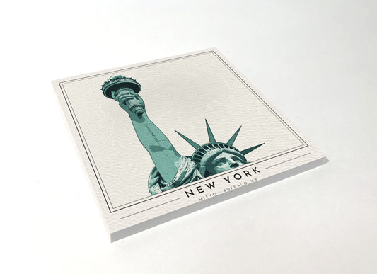 Square poster-style coaster of the Statue of Liberty in New York, full-color