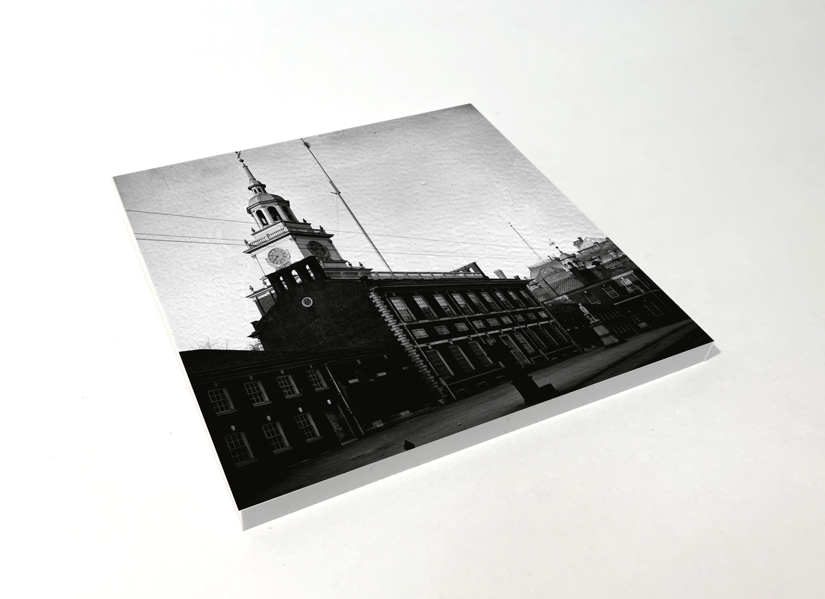 Philadelphia Independence Hall black and white square coaster