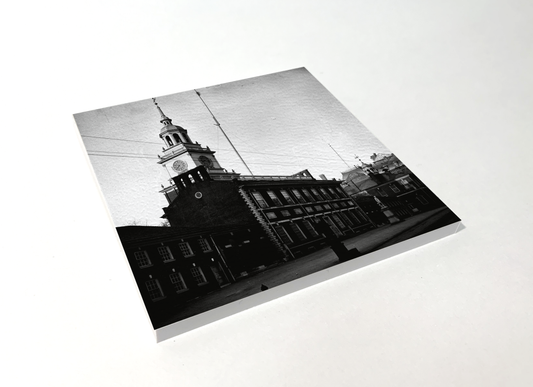 Philadelphia Independence Hall black and white square coaster