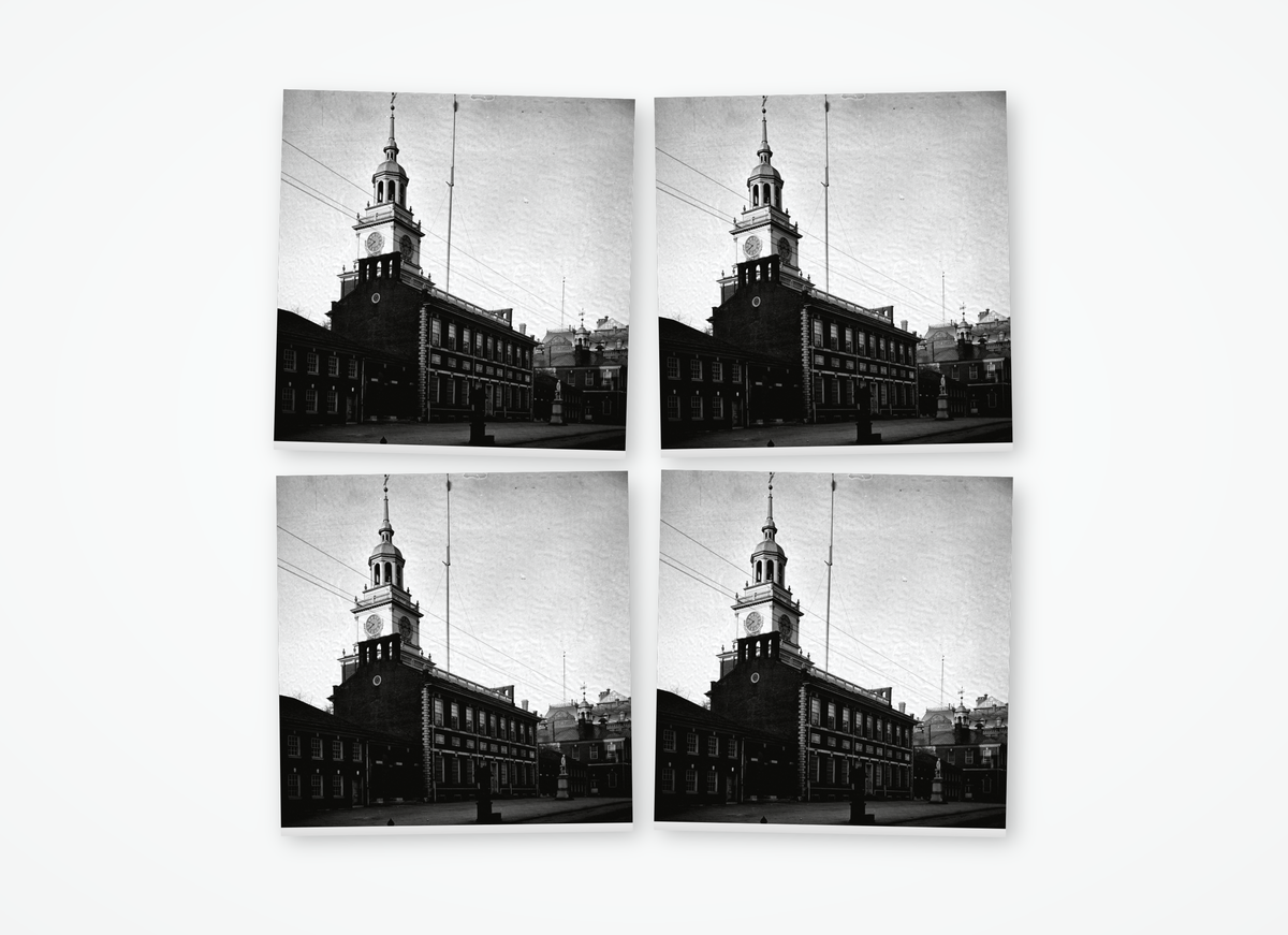 Philadelphia Independence Hall black and white square coaster 4 pack