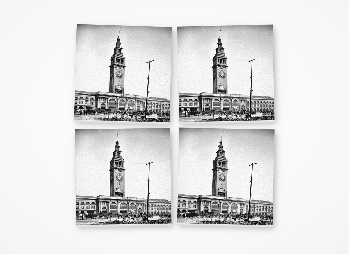 San Francisco Ferry Building black and white square coaster 4 pack