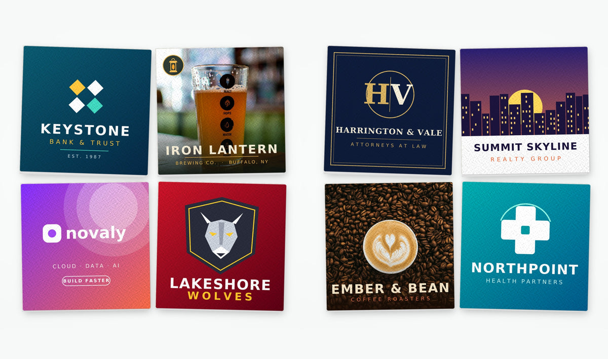 Range of custom logo drink coaster designs (sample brands)