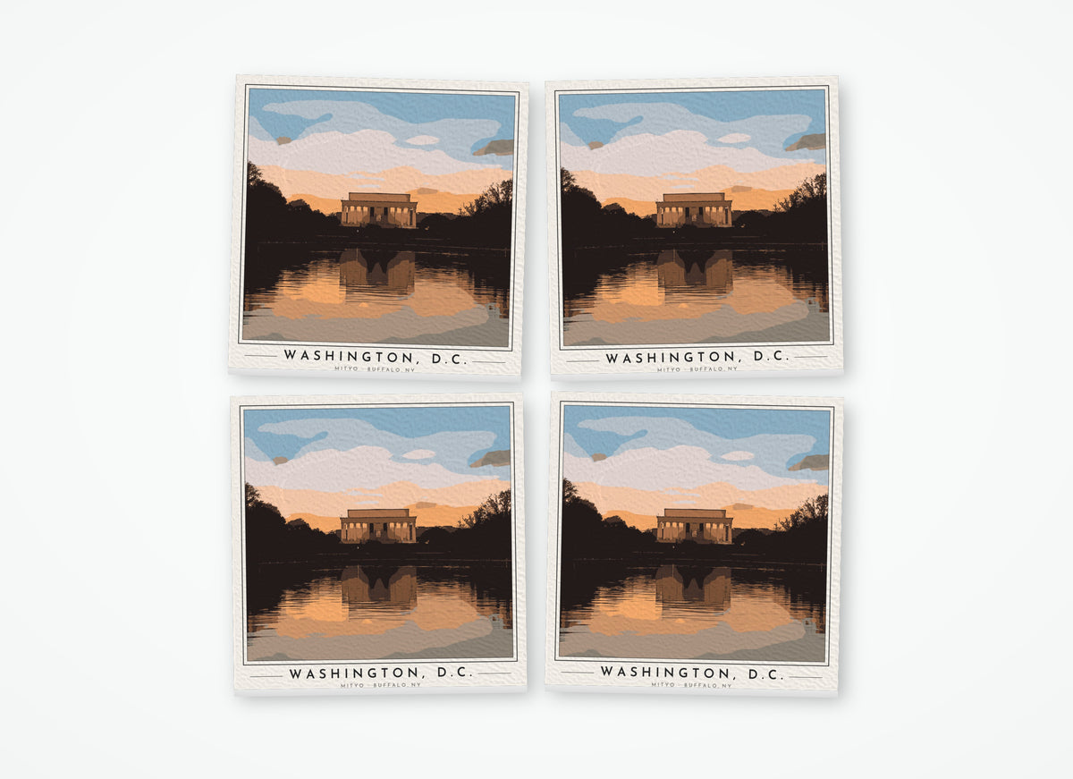 Set of 4 poster-style coasters of the Lincoln Memorial in Washington, DC, full-color