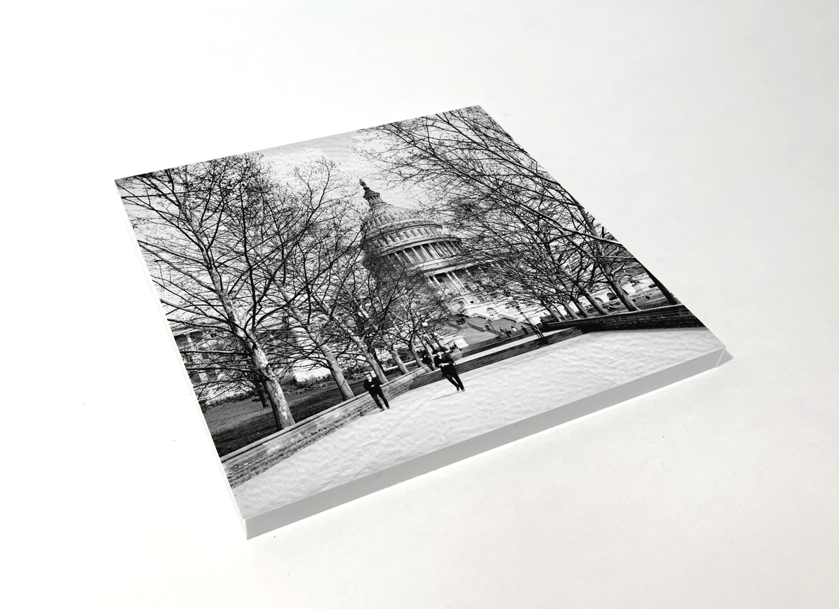 Washington DC U.S. Capitol black and white square coaster