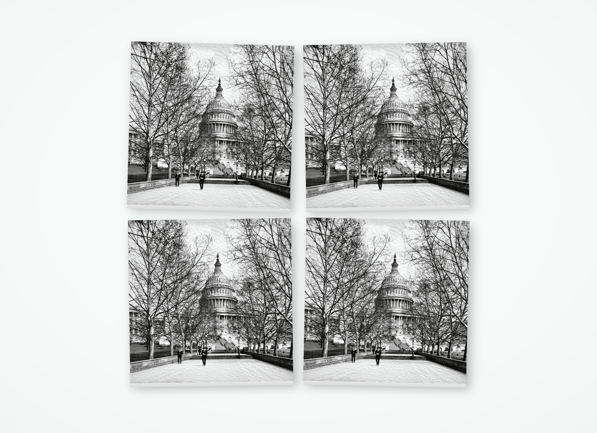 Washington DC U.S. Capitol black and white square coaster 4 pack