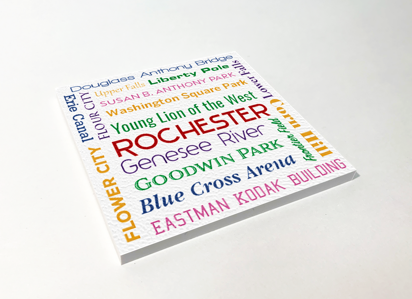 Rochester Things Word Cloud ABS Plastic Coaster 4 Pack Designed and Handcrafted in Buffalo NY