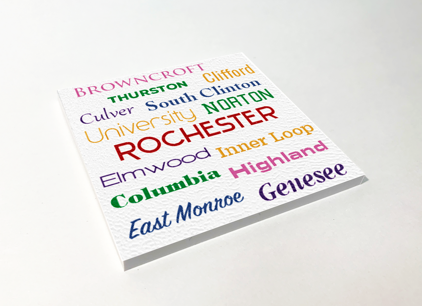 Rochester Streets Word Cloud ABS Plastic Coaster 4 Pack Designed and Handcrafted in Buffalo NY