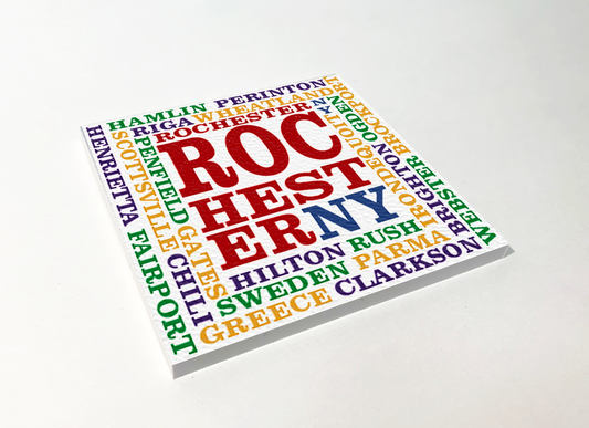 Rochester Townships Artistic Word Cloud ABS Plastic Coaster 4 Pack Designed and Handcrafted in Buffalo NY
